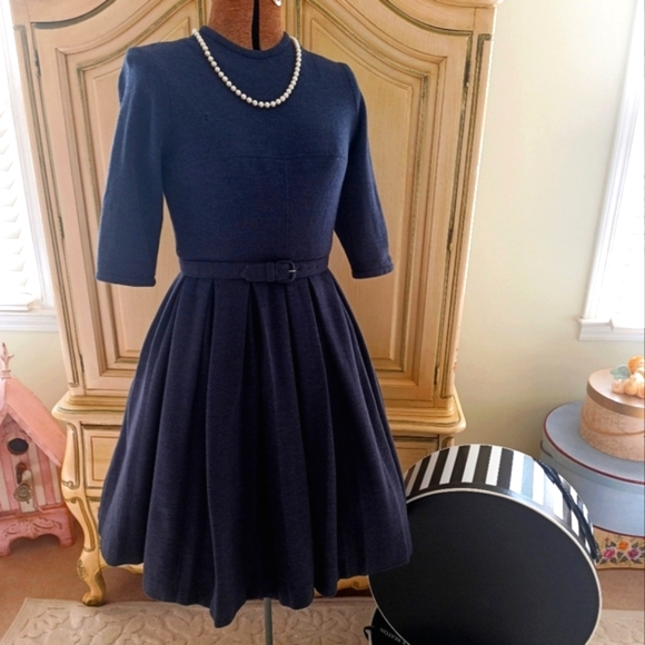 Vintage Dresses & Skirts - VTG 50S/60S "WM. G. ORIGINAL JUNIORS" WOOL BLEND DRESS W/ BELT!